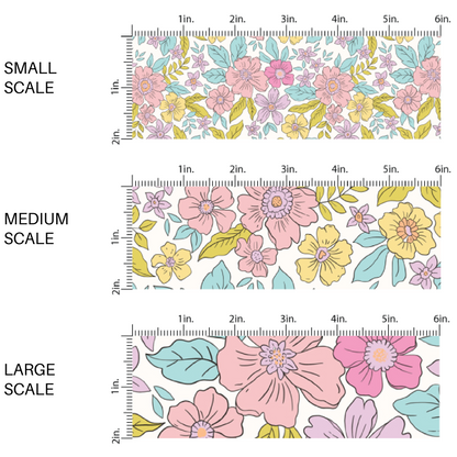 Pink, Purple, and Yellow flowers with blue leaves fabric by the yard scaled image guide - Spring Easter Floral Fabric 