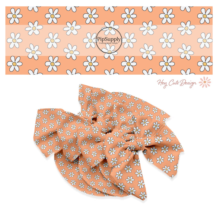 white floral on orange bow strips