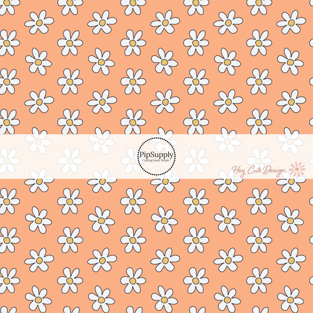 white daisies on orange bow strips