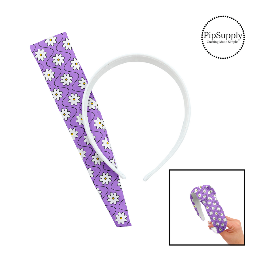 Black wavy lines with white flowers on lavender bow strips