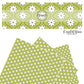 Thin wavy black lines between white daisies on lime faux leather sheets