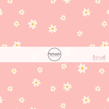 tiny and big cream daisies on light pink bow strips