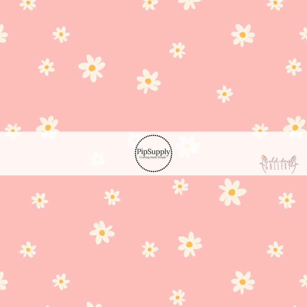 tiny and big cream daisies on light pink bow strips