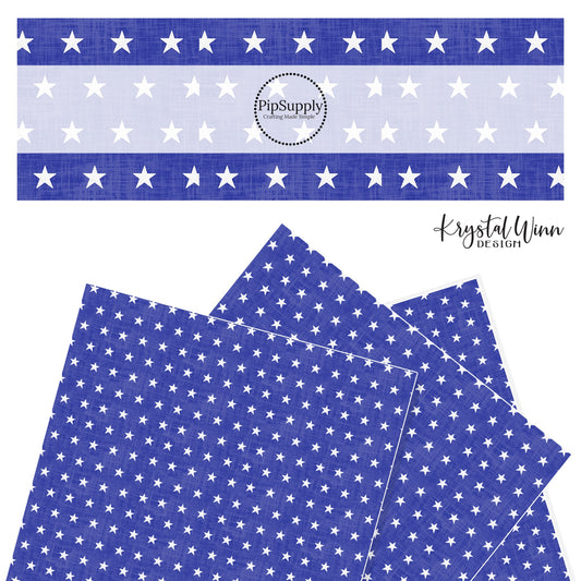 July 4th white stars on blue faux leather sheet