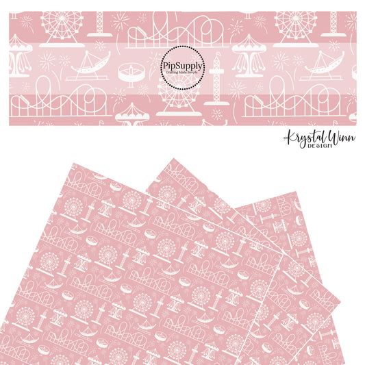 Multiple white roller coasters on pink faux leather sheets