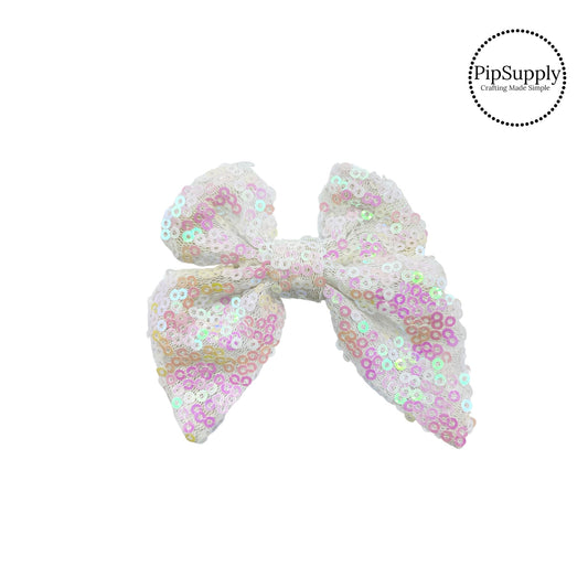 White iridescent sequin bow with tail