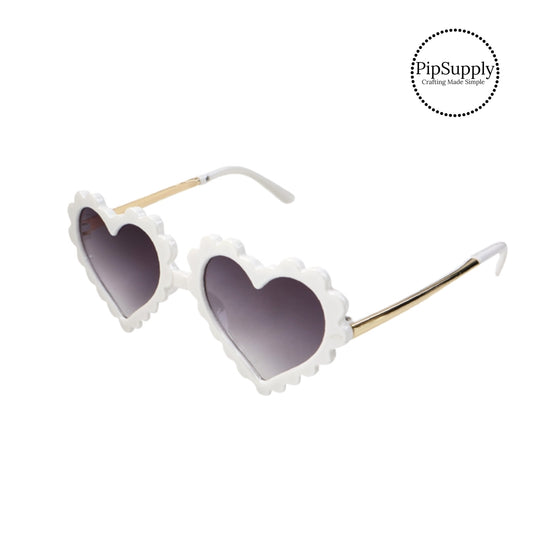 White scalloped heart with black lenses sunglasses