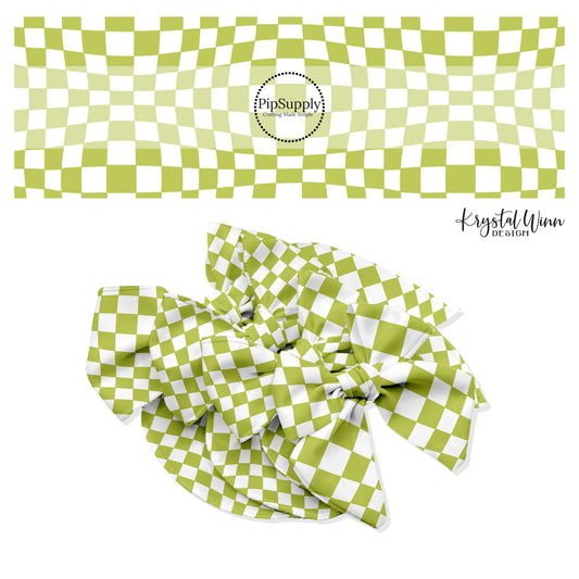 Lime checker with white tiles wavy checkered bow strips