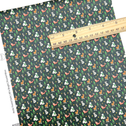 winter animals and green trees faux leather sheet