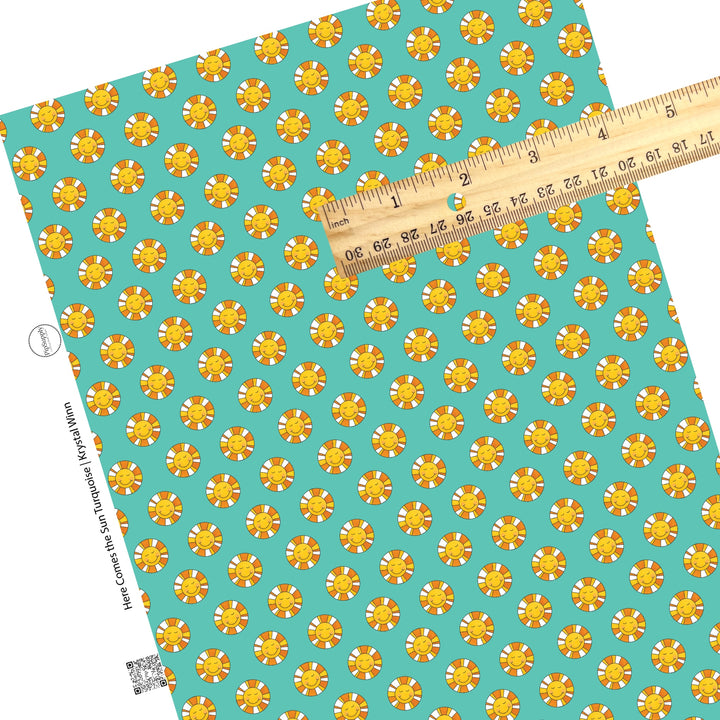 Smiley face multi sunshines on turquoise faux leather sheets