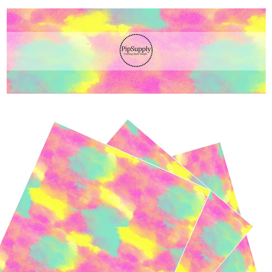 Bright yellow, pink, and teal watercolor faux leather sheets